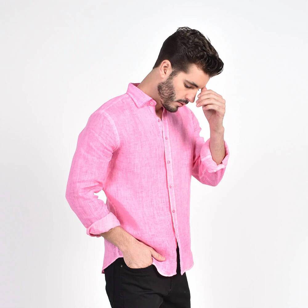 NEW EIGHT X solid linen shirt in pink